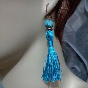 SKY JASPER NIGHTS. Deep blue faceted gem bead long